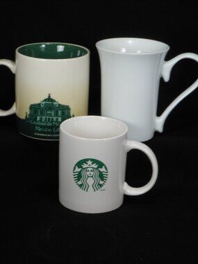 collection of 3 Starbucks coffee mugs